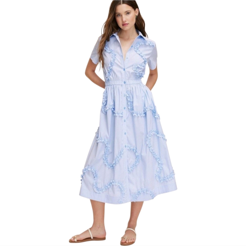 kate spade new york x Target Women's Ribbon Short Sleeve Midi Blue Shirt Dress